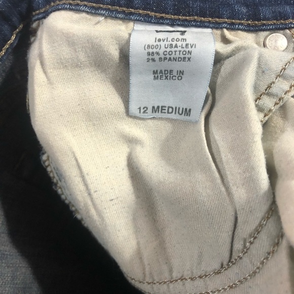 Levis Boot Cut Blue Jeans Womens 12 Mid Rise Distressed Dark Wash Stretch Denim - Picture 6 of 6